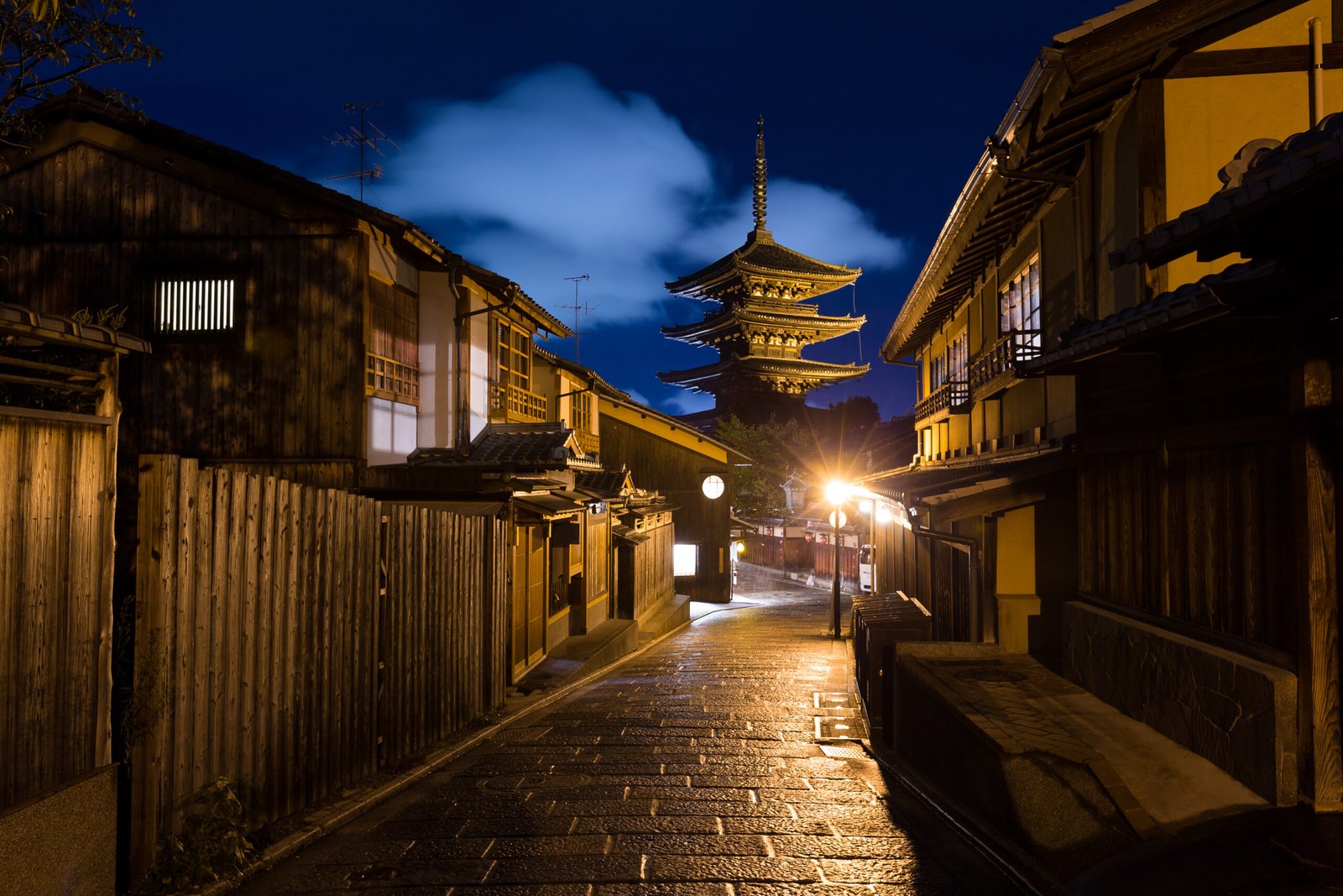 Oriental streets in Kyoto at night
